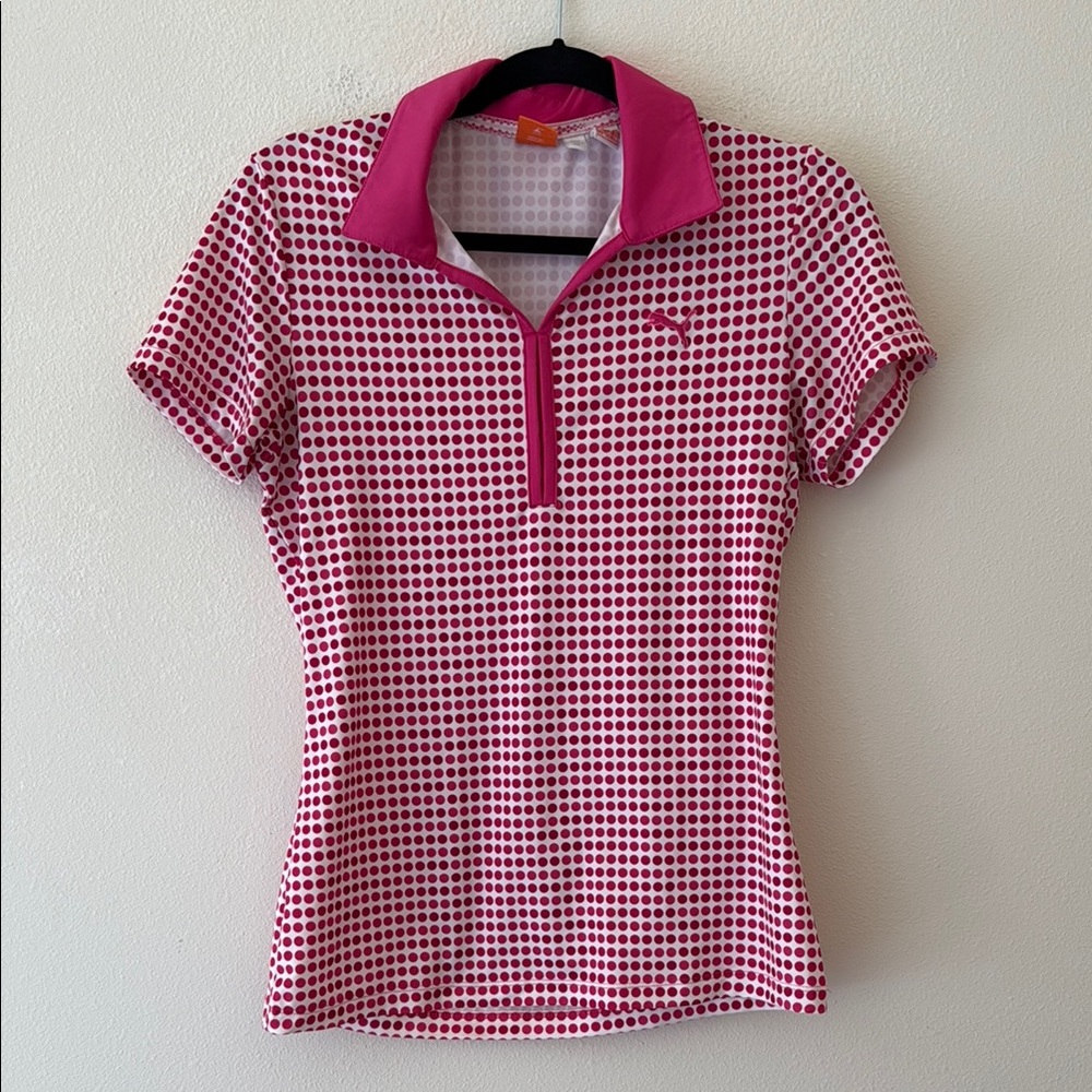 NWOT Puma Women's Pink Polka Dot gold Top